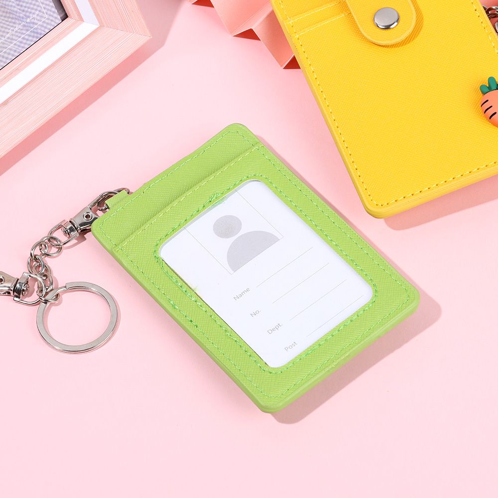 Bao thẻ xe buýt thẻ ID 3 ngăn có móc khóa dây treo họa tiết hoạt hình đáng yêu đa năng dành cho học sinh