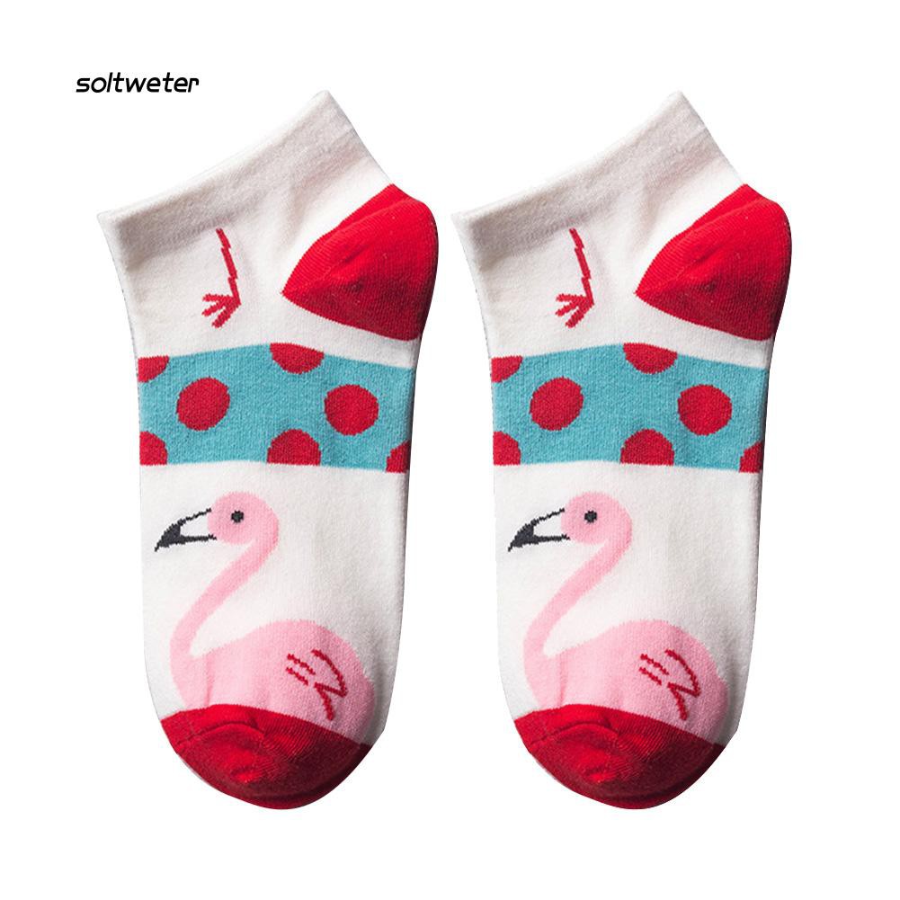 Vớ cotton thấp cổ họa tiết chim hồng hạc xinh xắn dành cho nữ
