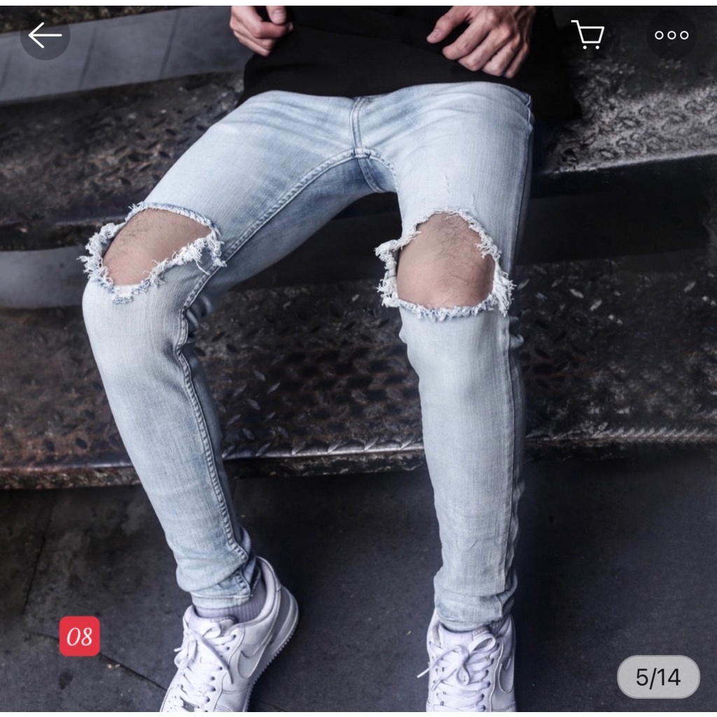 Quần jean nam co giãn 4 chiều, quần bò RÁCH GỐI dáng ôm chất vải cao cấp CAROLLSTORE MS08