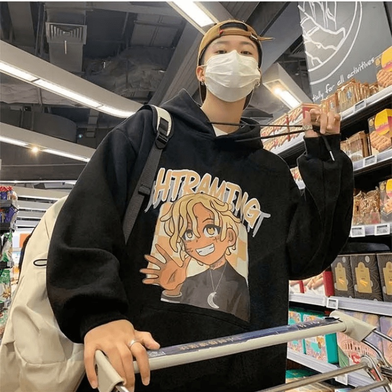 Áo hoodie Dáng Rộng In Họa Tiết Hoạt Hình Phong Cách Hip Hop Hàn Quốc Chất Lượng Cao Thời Trang Cho Nam Và Nữ