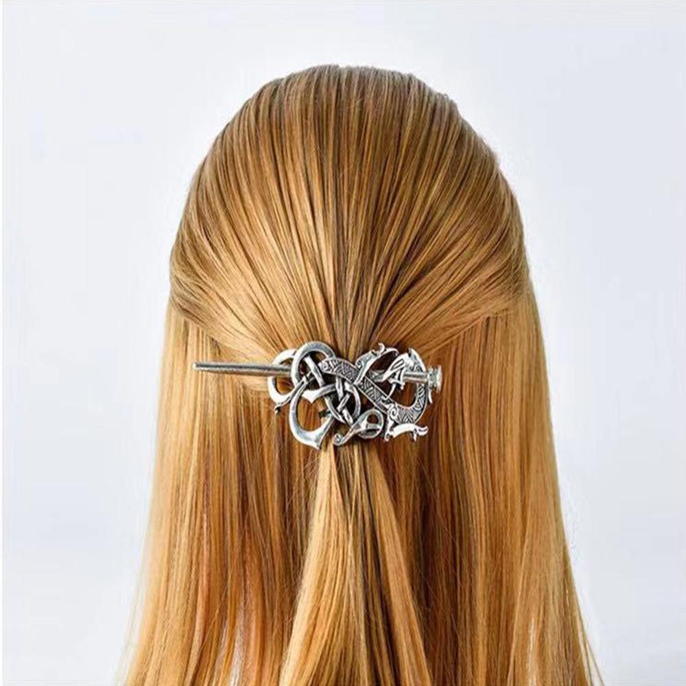 Vintage Silver Celtic Hairpins Viking Hair Clips Knot Hair Slide Metal Barrette Retro Hair Stick Women Girls Hair Accessories
