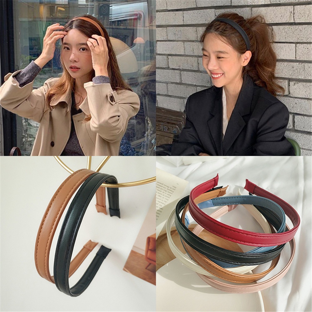 1 dây buộc tóc da PU màu trơn phong cách retro