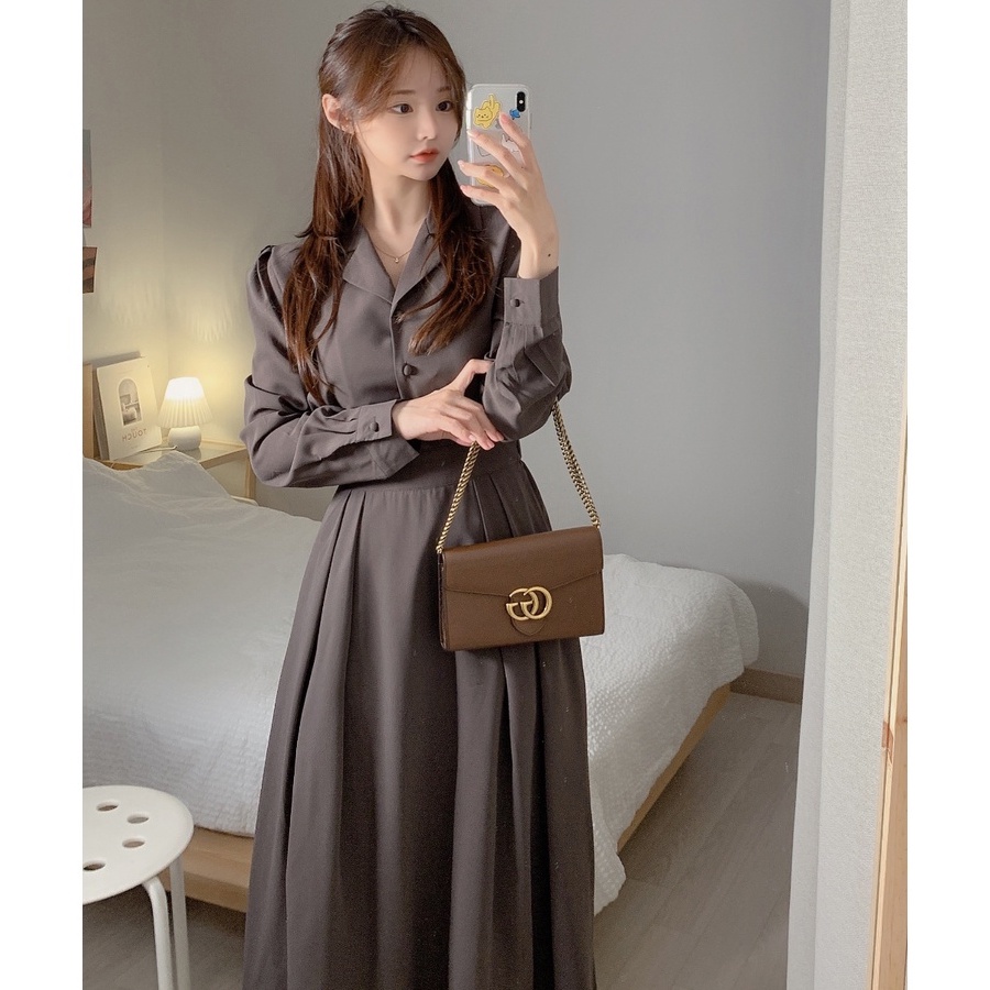 Đầm dài tay cổ bẻ thanh lịch 46679