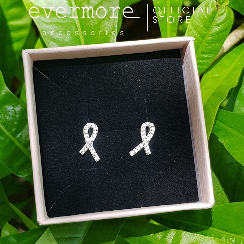 Bông tai bạc EVERMORE, bông tai bạc chiếc nơ đính đá thanh lịch, minimalism - H043