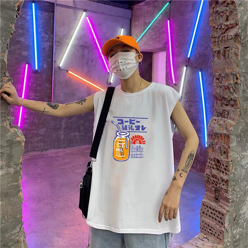 Áo ba lỗ Tanktop unisex nam nữ form rộng hình LY NƯỚC 2 màu trắng đen basic thể thao năng động mặc thể dục tập GYM