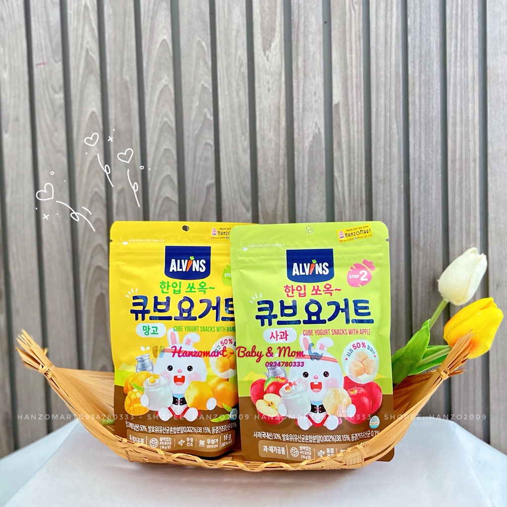 Sữa chua khô cho bé ăn dặm sấy lạnh 7m+ gói zip 16g Hàn Quốc - Alvins