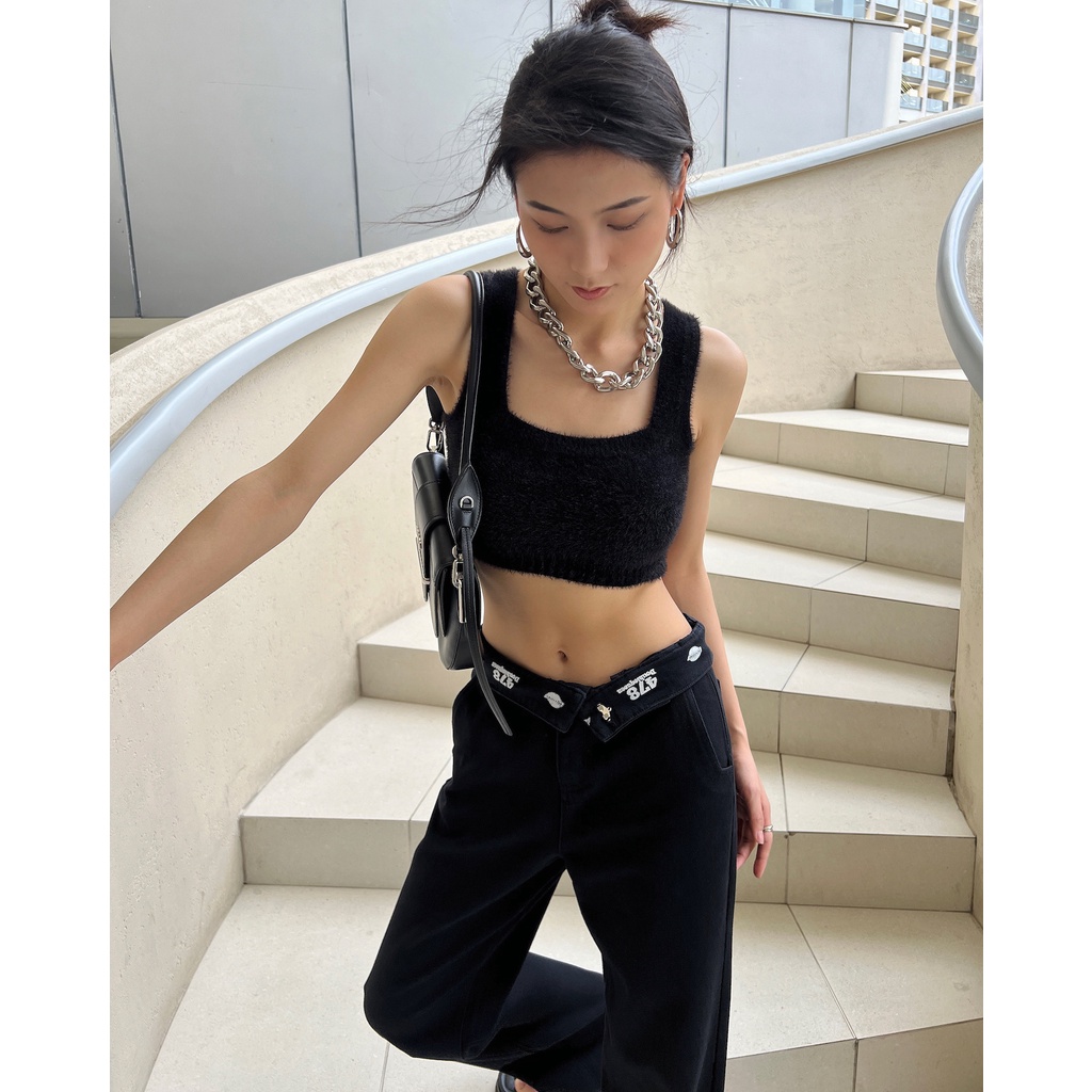 Cocory vn Áo Croptop Cổ Vuông Màu Trơn Dáng Ôm Thời Trang Mùa Hè Quyến Rũ Cho Nữ