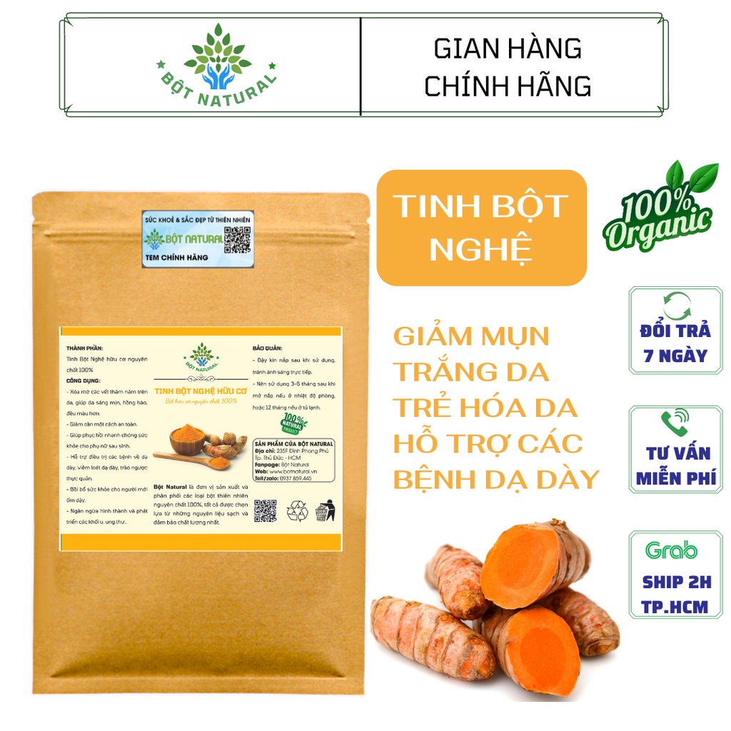 Tinh bột nghệ nguyên chất 100% - trắng da, mờ thâm, ngừa mụn, giảm cân, hỗ trợ các vấn đề về dạ dày | Bột Natural
