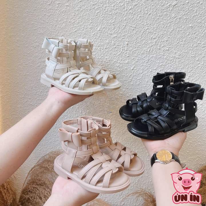 Giày sandal cho bé gái - Dép chiến binh cao cổ quai chéo kéo khóa phối Nơ đáng yêu phong cách Hàn Quốc cho bé MG6001