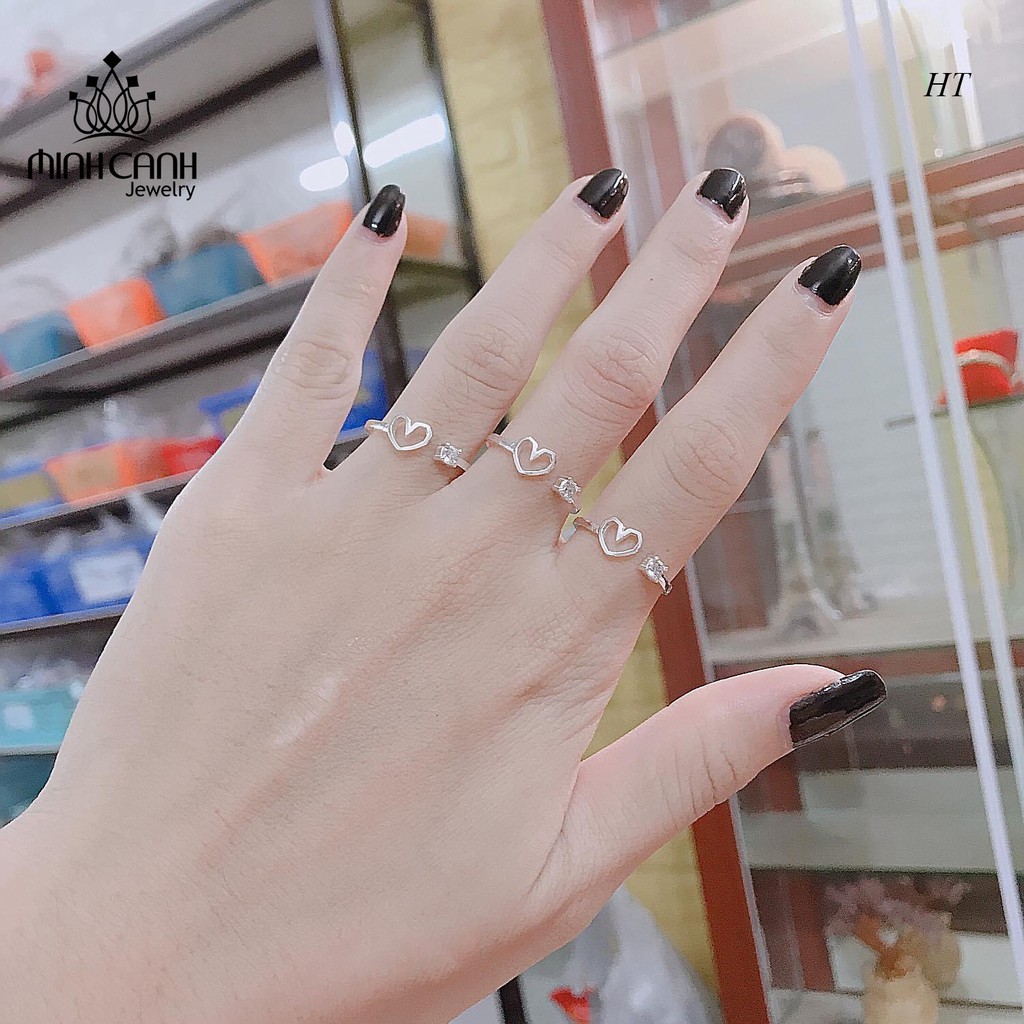 Nhẫn Bạc Hình Trái Tim Đính Đá Dạng Hở Freesize - Minh Canh Jewelry