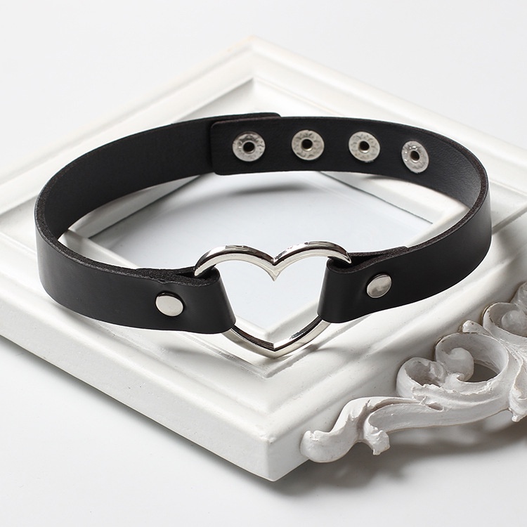Vòng cổ choker vải da PU khảm đinh tán hình trái tim nhiều kiểu phong cách Harajuku punk cá tính