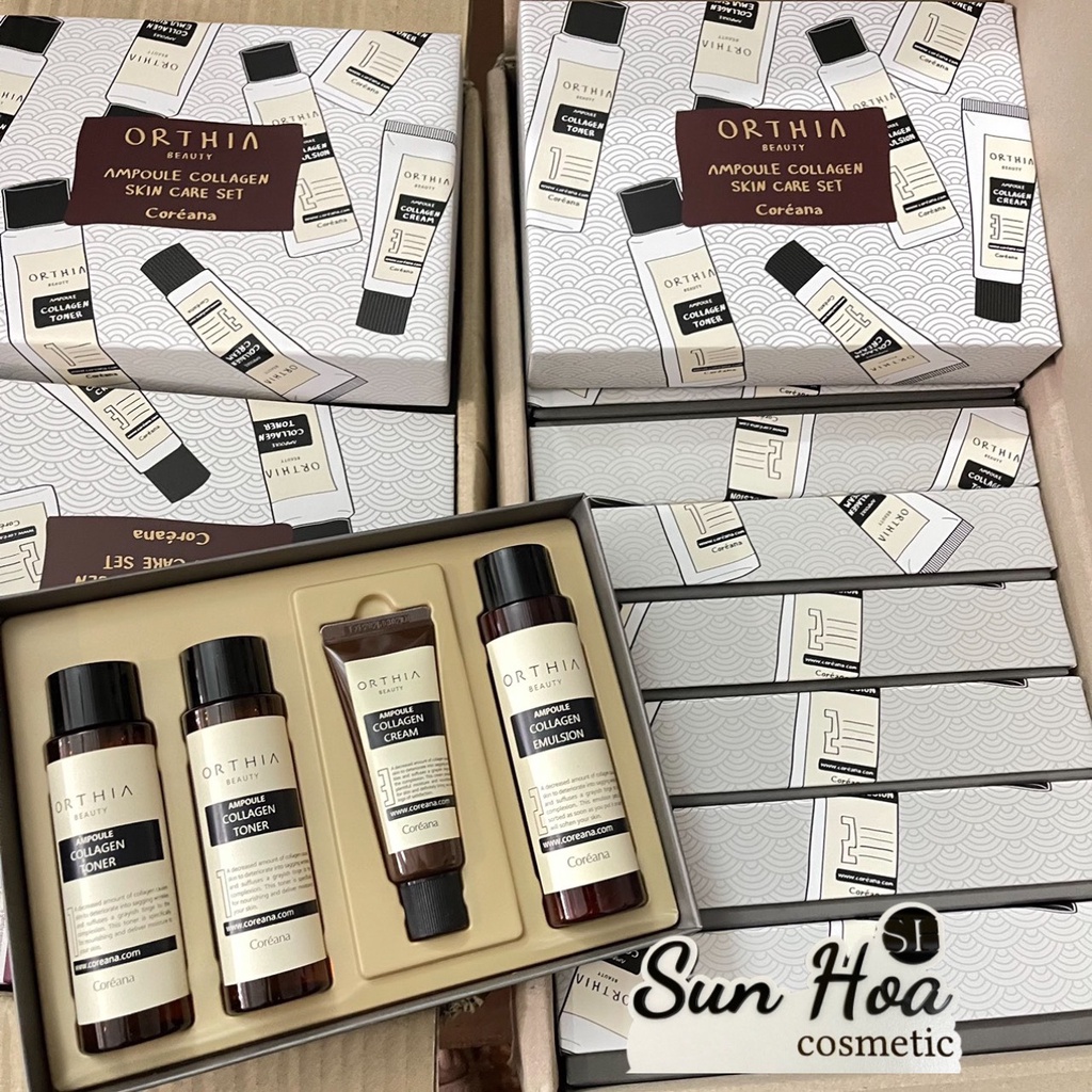 Bộ Dưỡng Chống Lão Hoá Collagen Cao Cấp Coreana ORTHIA Ampoule Collagen Skin Care Set