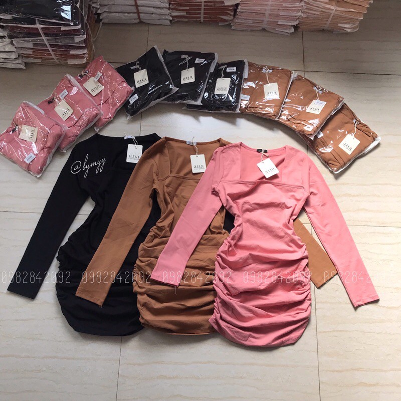 Đầm Body Cổ Vuông TD Nhún Sườn Sexy - DZ03