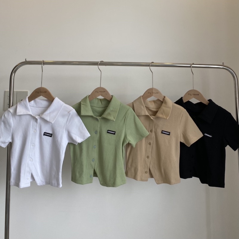 Áo croptop polo cổ đức vạt chéo chất gân dày dặn co giãn ( Ảnh thật )