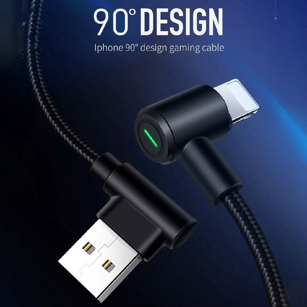 Cáp Sạc Nhanh Usb 90 Độ Có Đèn Led Cho Iphone X 8 7 6 5 6s Plus