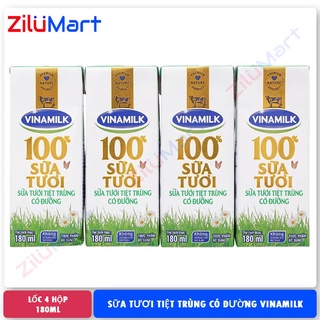 Sữa tươi tiệt trùng có đường Vinamilk (lốc 4 hộp) loại 180ml