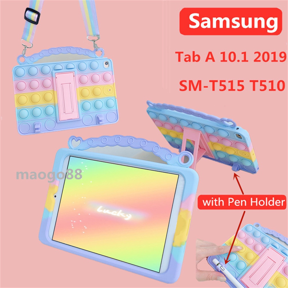 Ốp máy tính bảng chống sốc kèm dây đeo và ngăn đựng bút cho Samsung Galaxy Tab A 10.1 2019 SM T510 T515