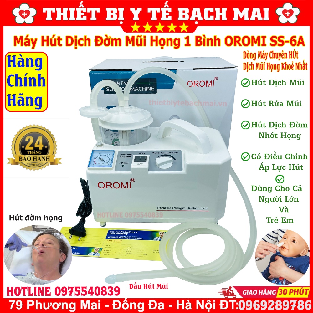 Máy Hút Dịch 1 Bình OROMI SS-6A Hút Dịch Mũi Đờm Họng Người Lớn, Trẻ Em Có Điều Chỉnh Áp Lực Hút