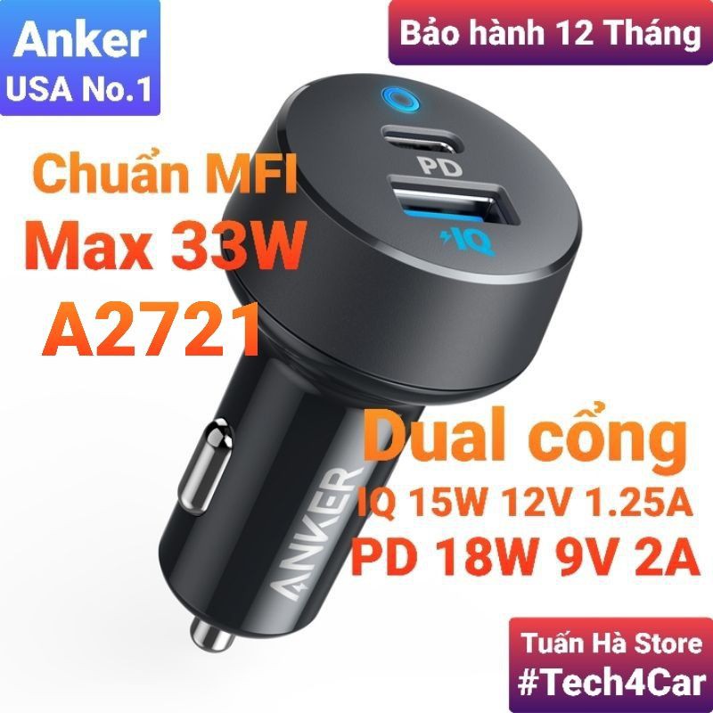 Tẩu sạc nhanh ô tô xe hơi 2 cổng USB Anker PowerDrive 24W A2310, 71AN24 cho Iphone, Ipad, Samsung [Tech4Car]