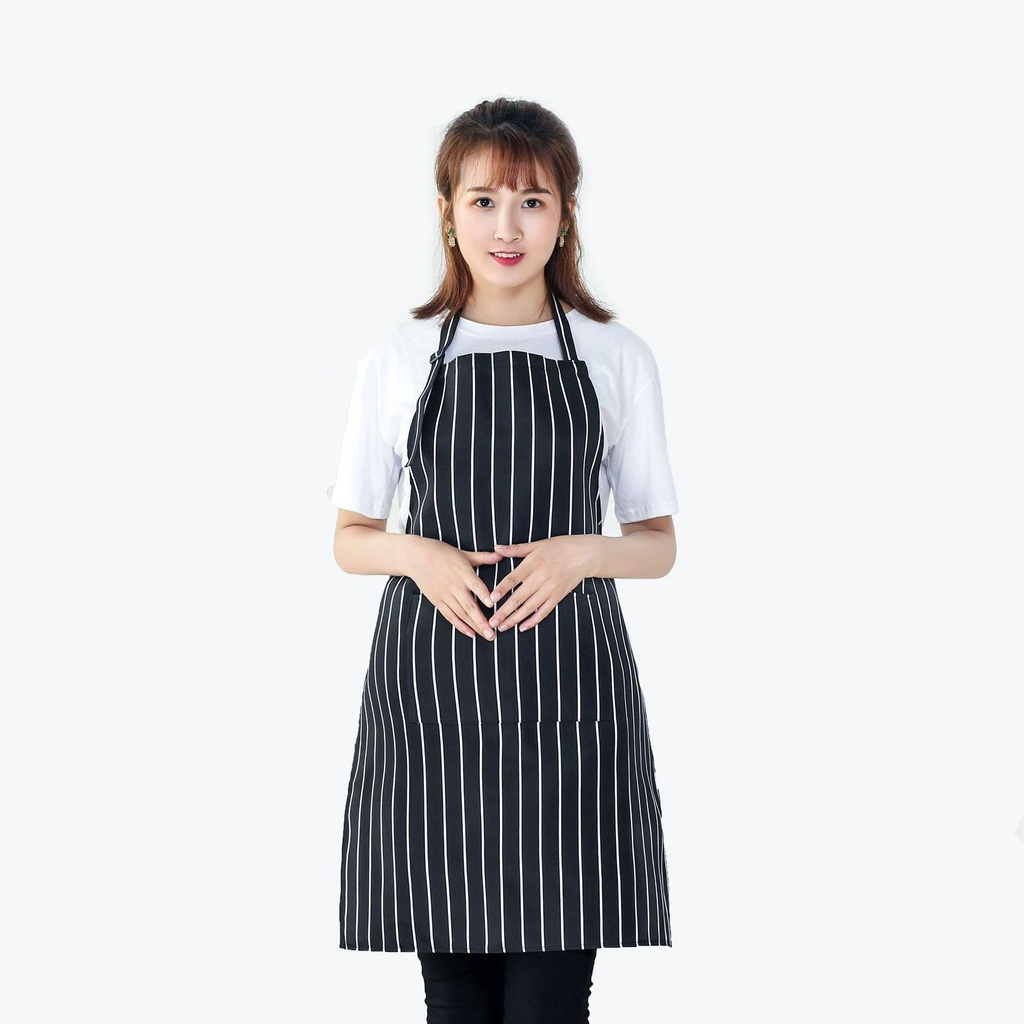 CONOPERY  Stain Resistant Chef Apron Cooking Supplies Stripes Pinafore Clean Pinafore Men and Women Halter Neck Long Fabric Catering Home Kitchen Bibs