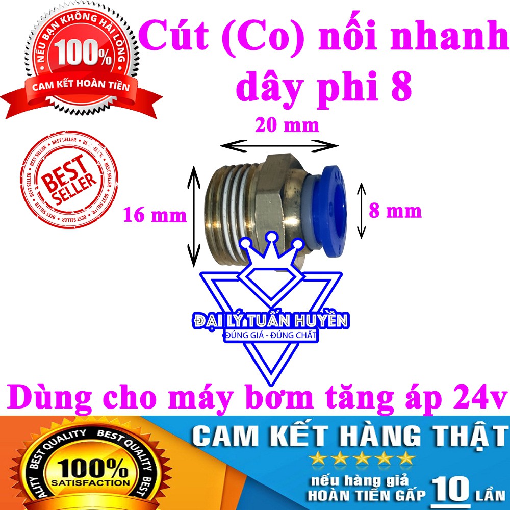 Cút (co) thẳng nối nhanh dây phi 8 - Dùng cho máy bơm tăng áp 24v