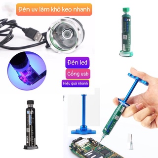 COMBO Keo UV xanh đen kèm ĐÈN CHIẾU UV + Tay cầm Bơm keo