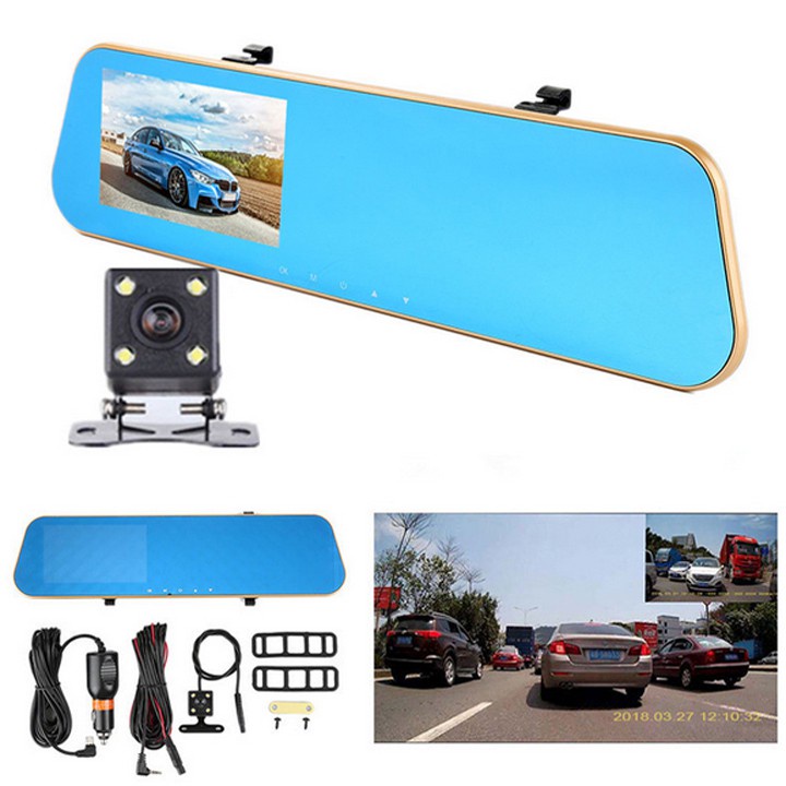Bộ Camera giám sát hành trình màn gương 4.3 Inc tích hợp Camera lùi X10