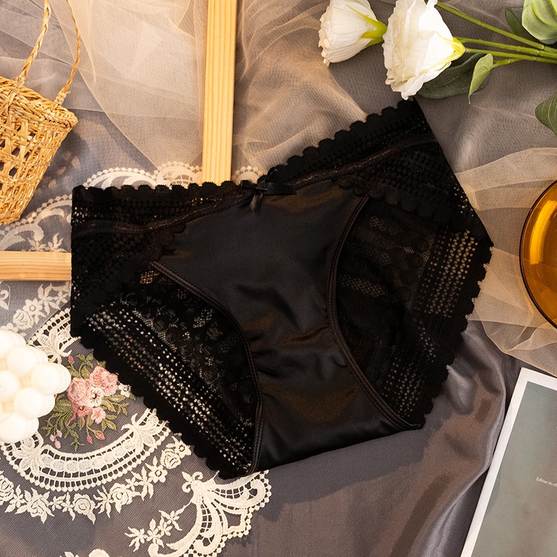 Quần Lót Lụa satin Phối Ren Không Đường May Lưng Thấp Phong Cách Âu Mỹ Thời Trang Cao Cấp Cho Nữ