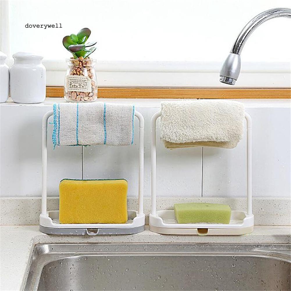 Set giá treo khăn và để miếng bông rửa chén rớt nước 2 trong 1 tiện dụng