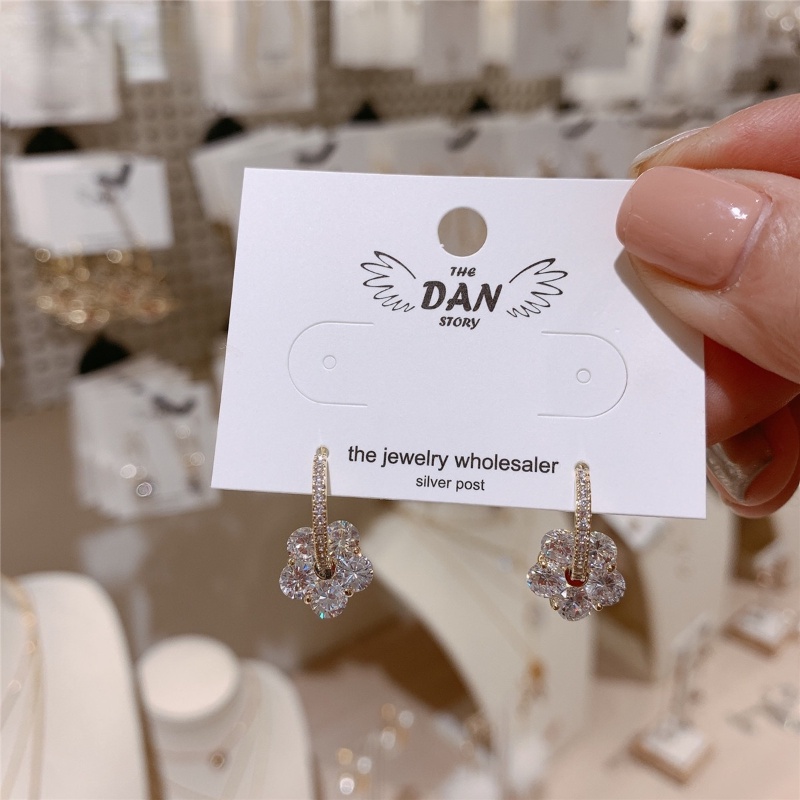Bông Tai Mạ Bạc 925 Hình Hoa Đính Đá Zircon Phong Cách Hàn Quốc Thời Trang Cho Nữ