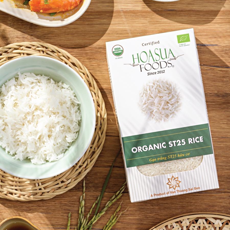 Gạo trắng hữu cơ ST25 HOA SUA FOODS – dẻo thơm, ngon nhất thế giới 1kg