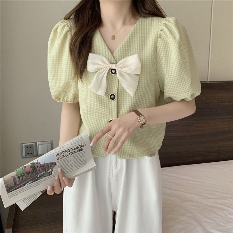 Áo thun Tay Phồng Cổ Chữ V Cho Nữ áo Kiểu JL-TX-289
