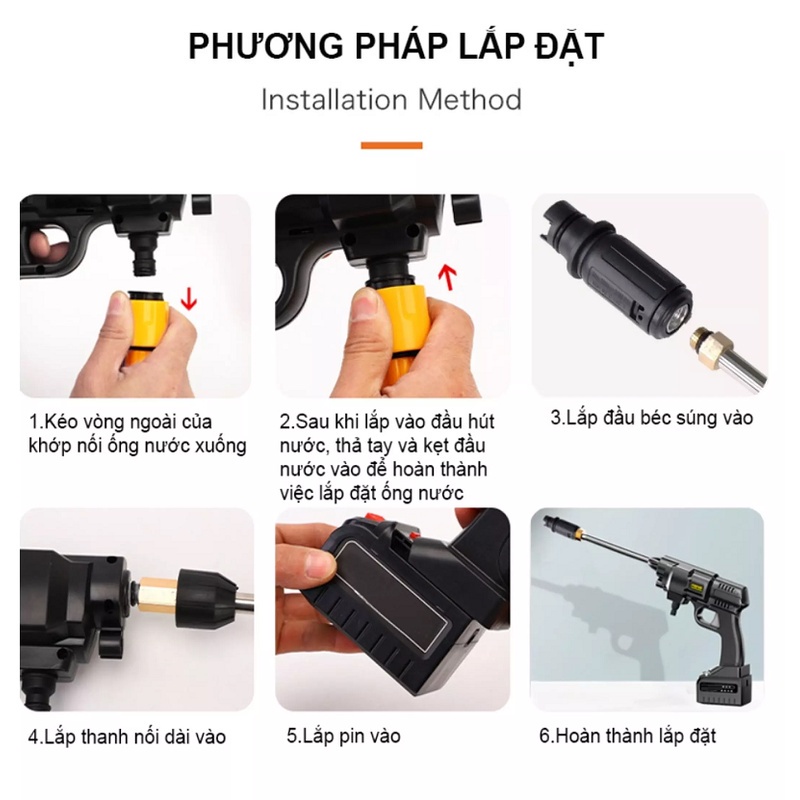 Máy rửa xe dùng pin mini, Máy xịt rửa tăng áp