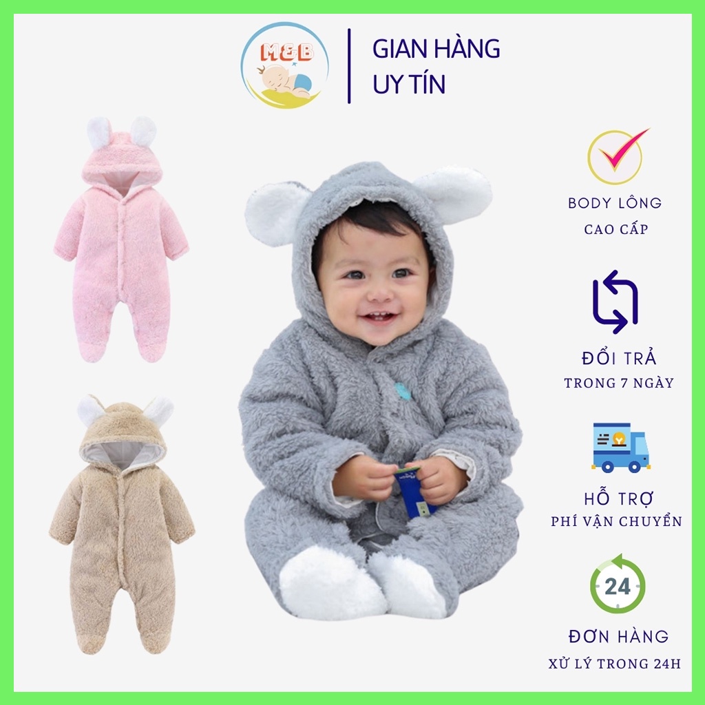 Body lông cừu trần bông liền tất cho bé trai gái quần áo sơ sinh mùa đông hàng Quảng Châu loại Đẹp từ 3-12kg - BDTD07
