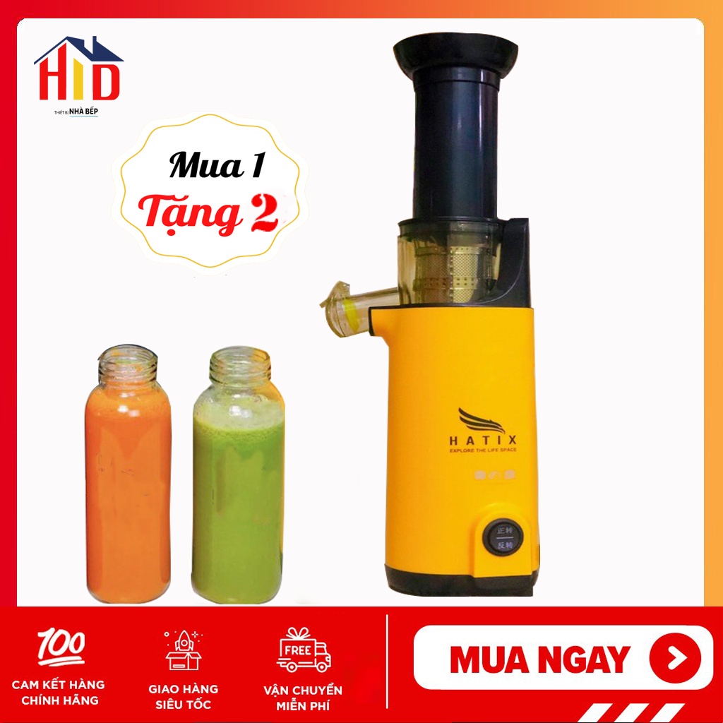 MÁY ÉP HOA QUẢ CHẬM, MÁY ÉP TRÁI CÂY MINI HATIX WJE -C1B Siêu Kiệt Bã, Gọn Nhẹ (BH 24 THÁNG)