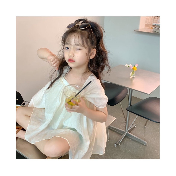 Đầm Tay Ngắn Phối Lưới Phong Cách Phương Tây Thời Trang Mùa Hè Hàn Quốc Hàng Mới Dành Cho Bé Gái 2022