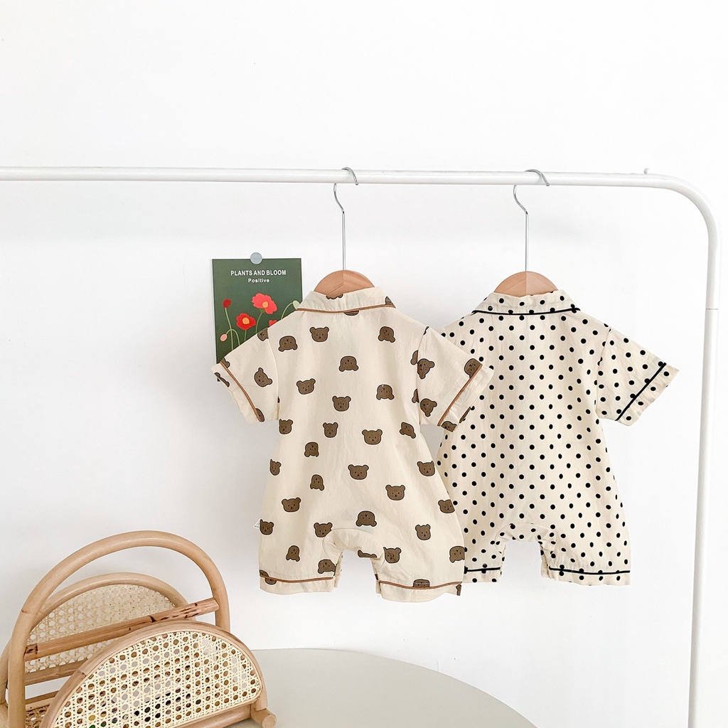 Set đồ ngủ ngắn tay họa tiết chấm bi/ gấu dễ thương cho bé sơ sinh 0-24 tháng tuổi