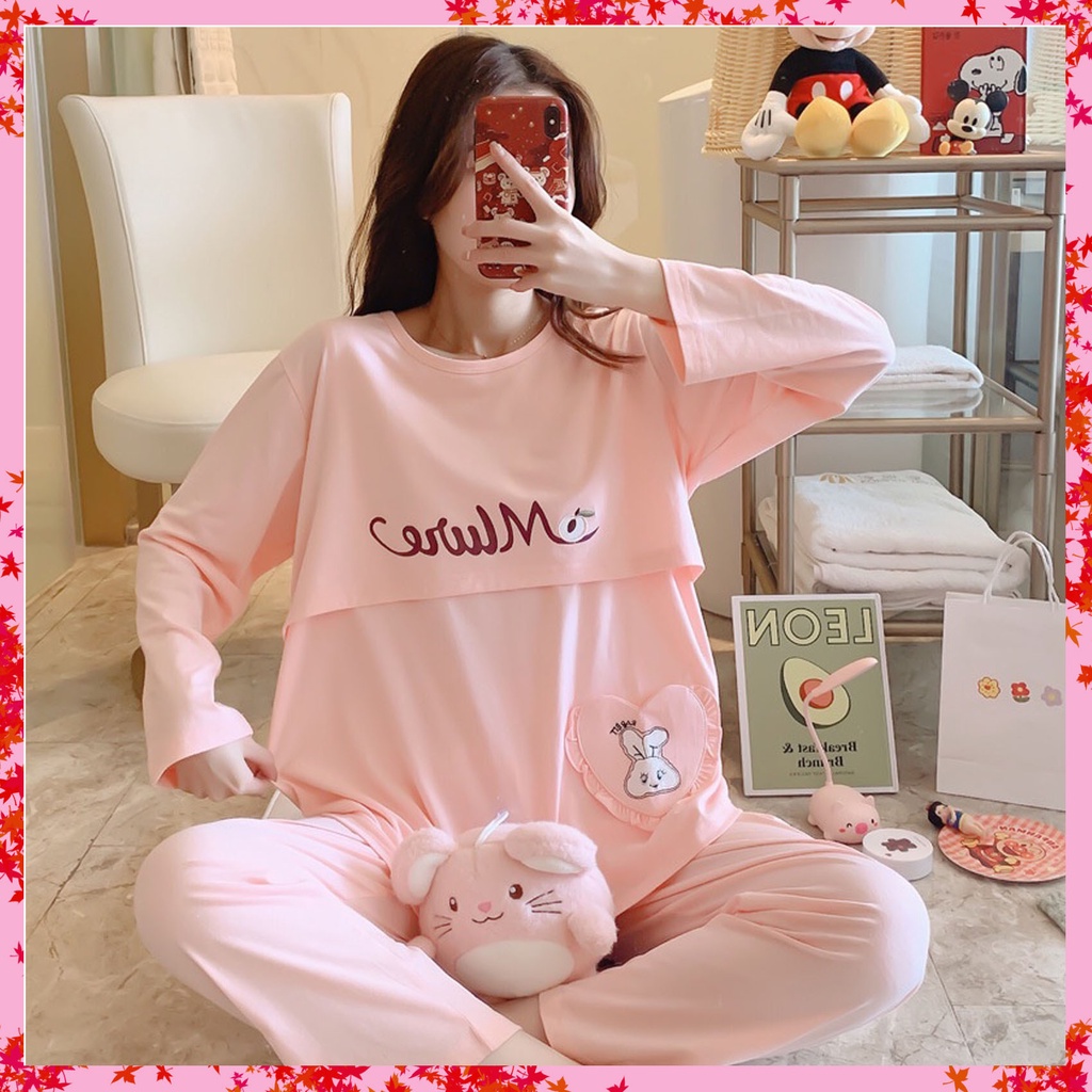 Bộ bầu - bộ sau sinh - cho con bú - chất liệu coton - mềm - mịn - mát ( đô lật túi tim Dài )