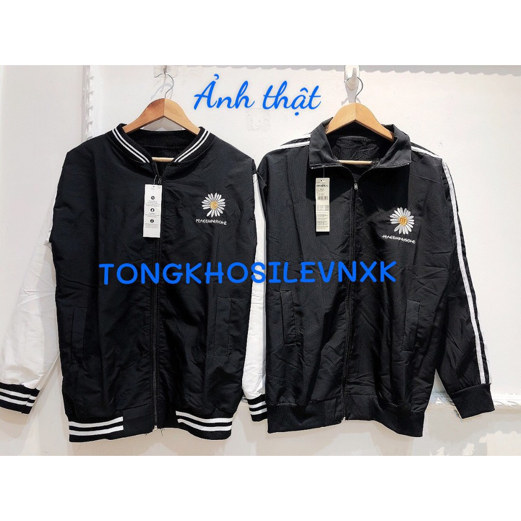 ÁO KHOÁC HOA CÚC PEACEMINUSONE SỌC VIỀN 2 KIỂU - BOMBER JACKET THÊU HOA SỌC RAGLAN TRẮNG ĐEN HOT | BigBuy360 - bigbuy360.vn