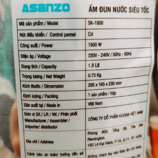 ẤM SIÊU TỐC INOX ASANZO Sk1800