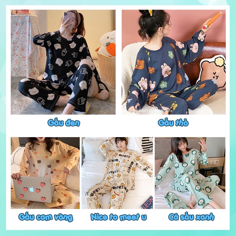 Đồ ngủ nữ mặc nhà dễ thương tay dài quần dài họa tiết hoạt hình chất cotton thun lạnh cao cấp TDD01A