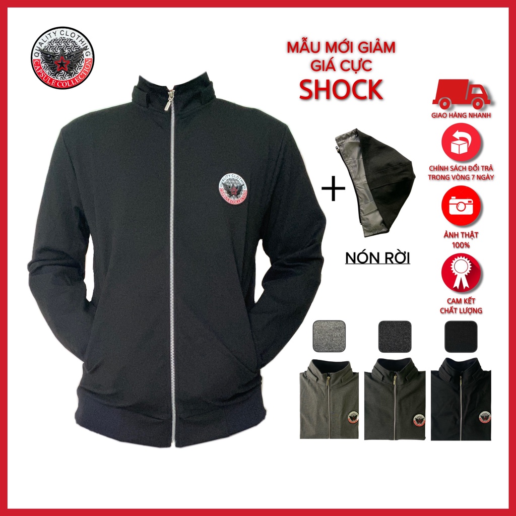 Áo Khoác Nam Nữ Áo Thun Coton Xuất Xịn Thu Đông Năm Nay Cổ Đứng Có Khoá Kéo Thời Trang From Dáng Suông Nón Rời
