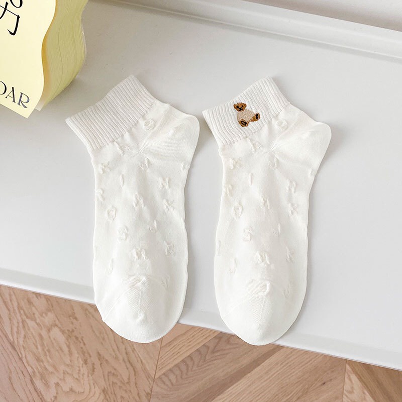 Tất nữ cổ ngắn màu trắng phong cách hàn quốc họa tiết thanh lịch mềm mại thấm hút mồ hôi