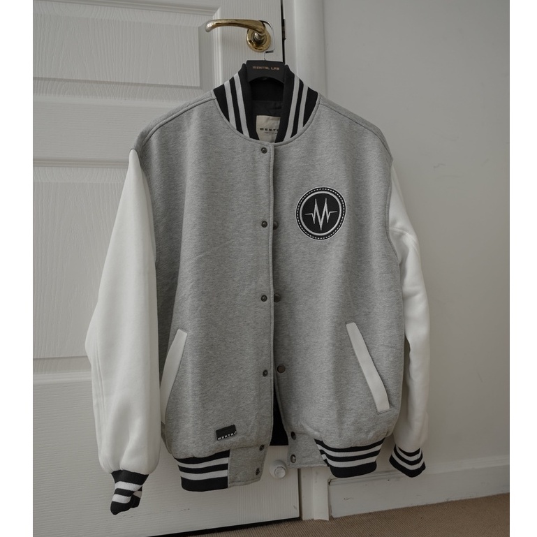Áo Bomber Nỉ MENTAL® /College Varsity Jacket/ Xám Trắng