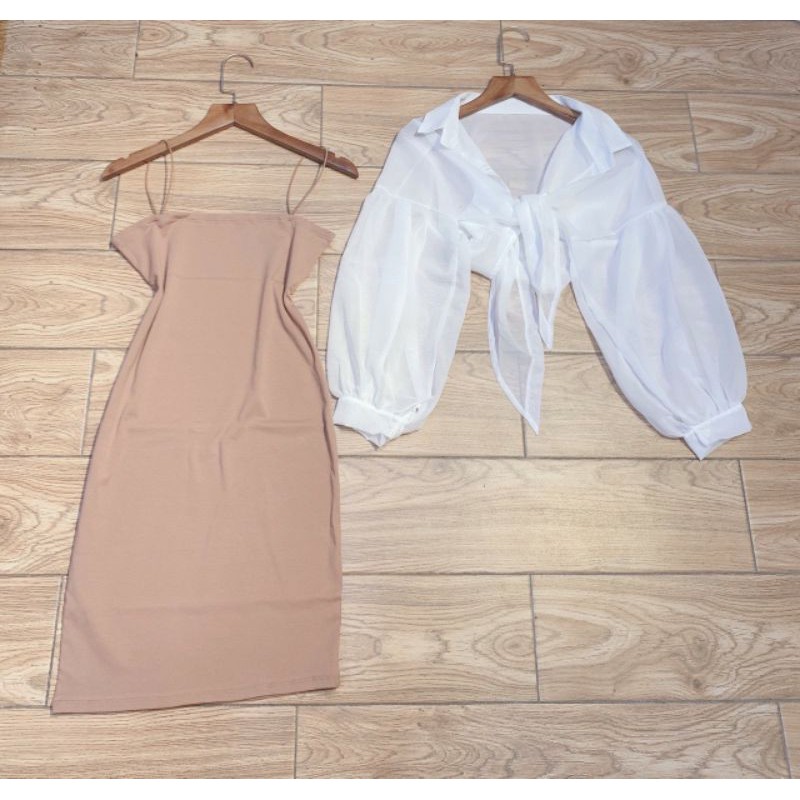 Sét Áo sơ mi cột eo &amp; đầm body 2 dây sang chảnh.