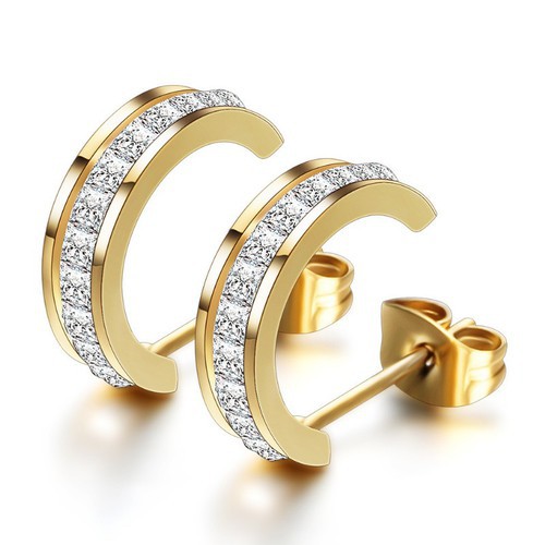 Bông Tai Nữ Đính Đá Nhân Tạo Titan Ko Đen TT 2296