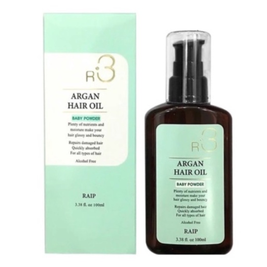 Tinh dầu dưỡng tóc Raip R3 The Argan Oil Baby powder mùi phấn em bé (xanh lá)