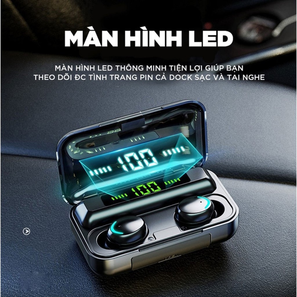 Tai nghe nhét tai bluetooth, tai nghe không dây AMOI F9 pro, cảm biến vân tay, đèn led kiêm sạc dự phòng