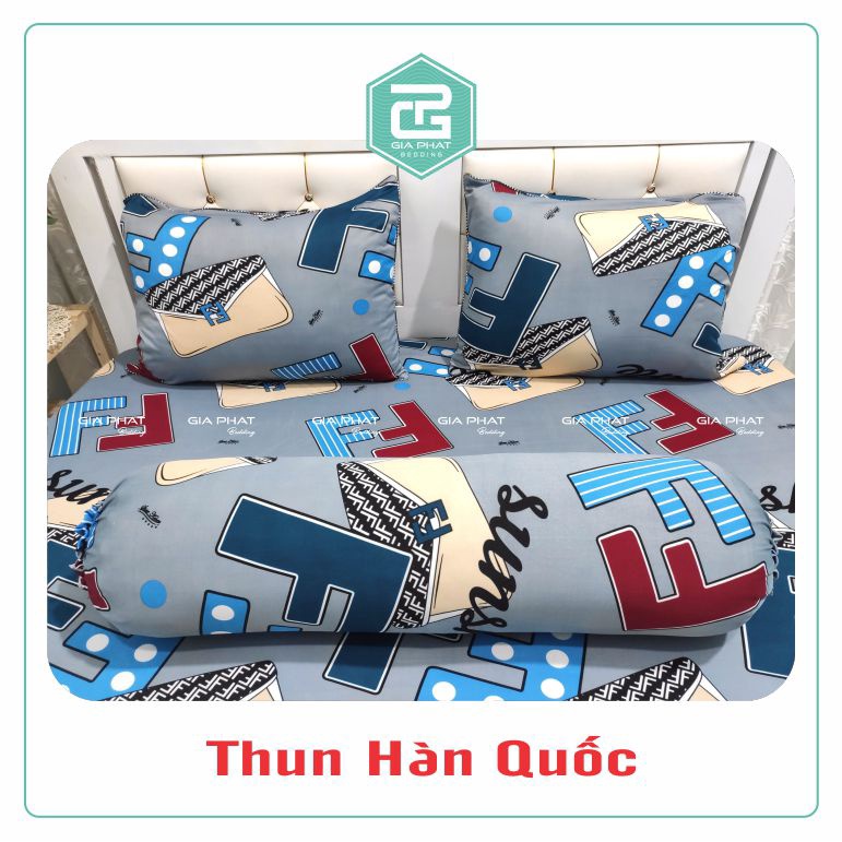 Bộ Ga Gối Thun Lạnh Hàn Quốc {4 Món } họa tiết F2  ( 1 ga bọc + 2 vỏ gối nằm + 1 vỏ gối ôm )
