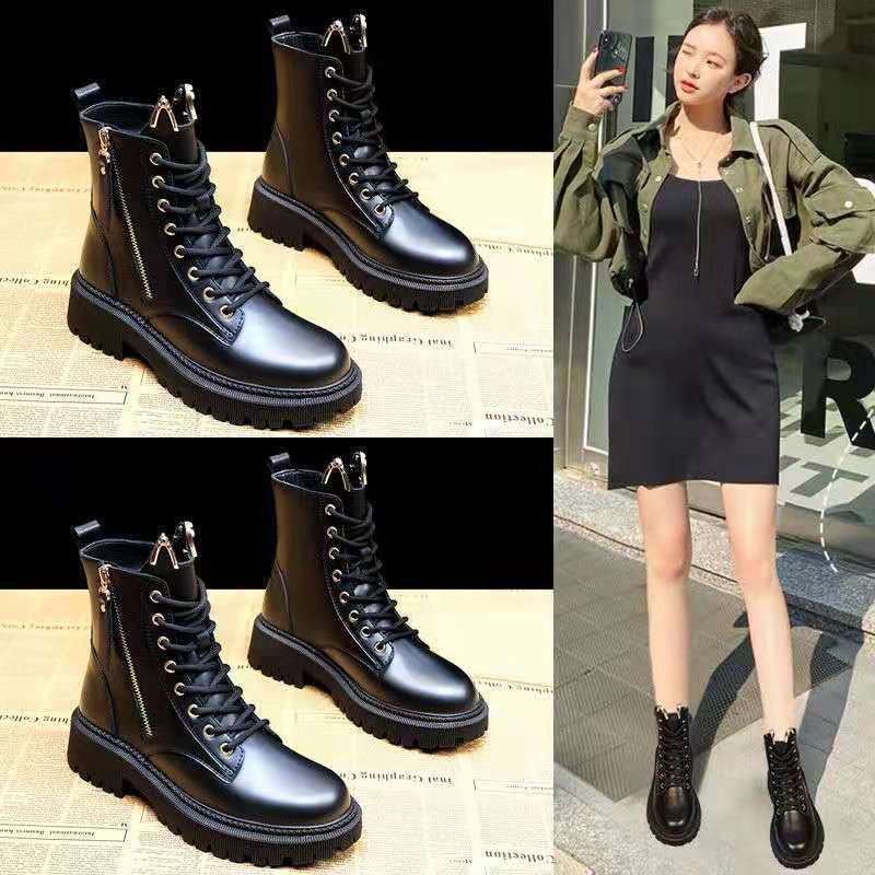 Giày Bốt Martin Cổ Thấp Lót Cotton Phong Cách Anh Quốc Thời Trang Thu Đông Mới Cho Nữ